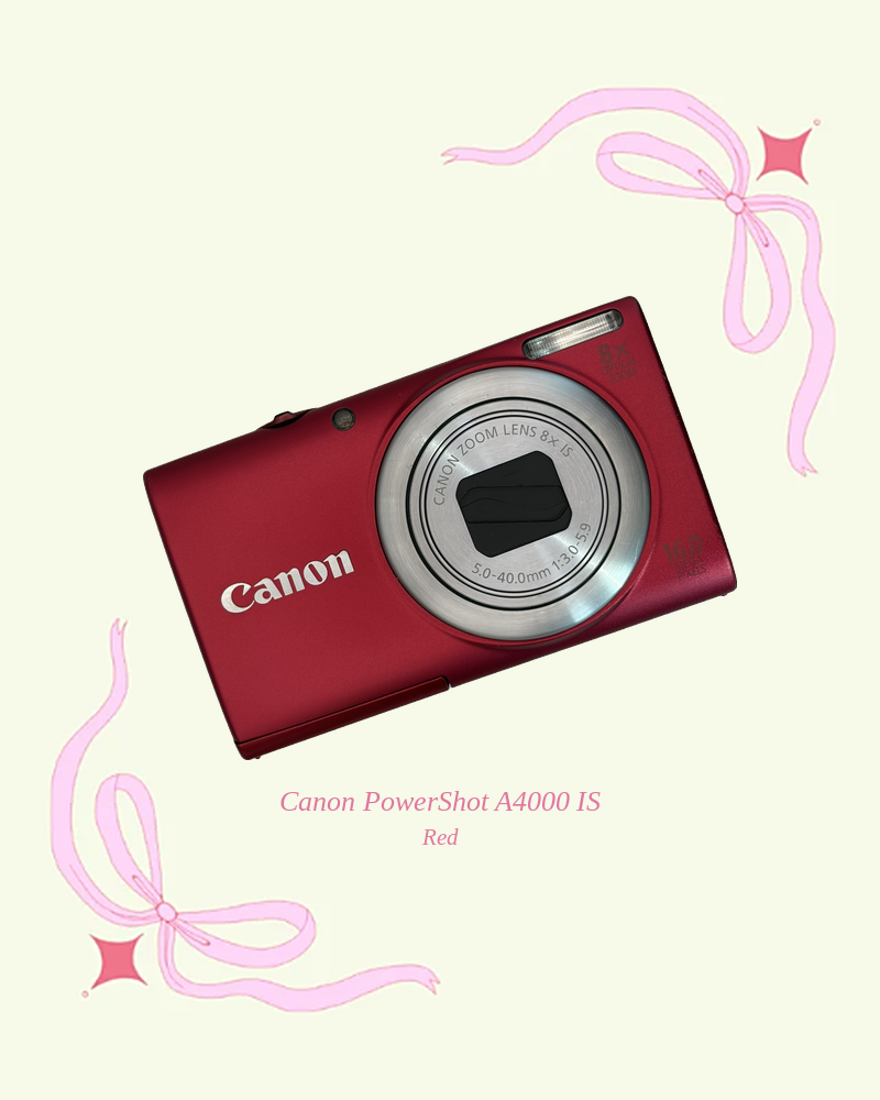 Used Canon PowerShot A4000 IS compact digital camera in red, front view