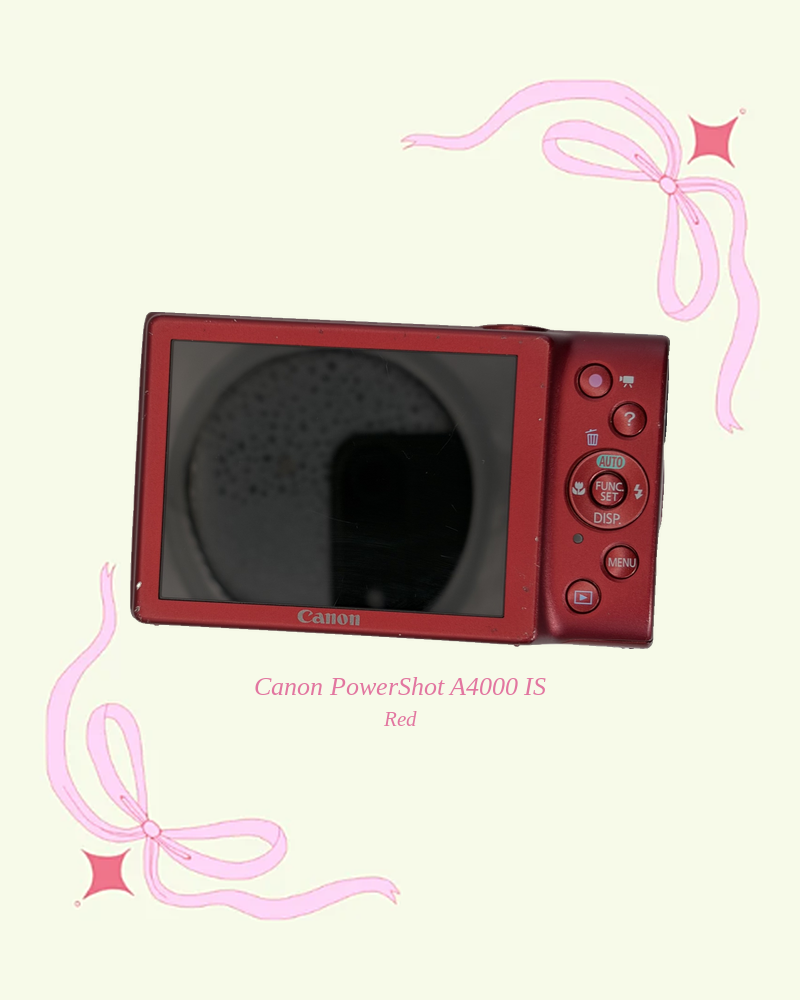 Used Canon PowerShot A4000 IS compact digital camera in red, back view