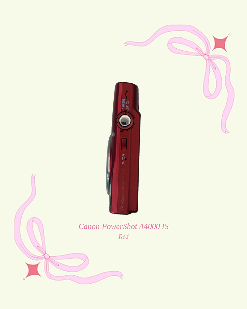 Used Canon PowerShot A4000 IS compact digital camera in red, top view