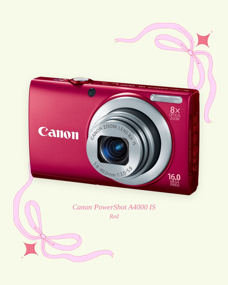 Used Canon PowerShot A4000 IS compact digital camera in red, product photo