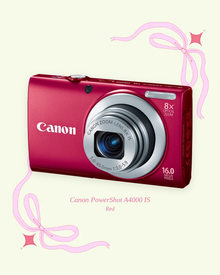 Used Canon PowerShot A4000 IS compact digital camera in red, product photo
