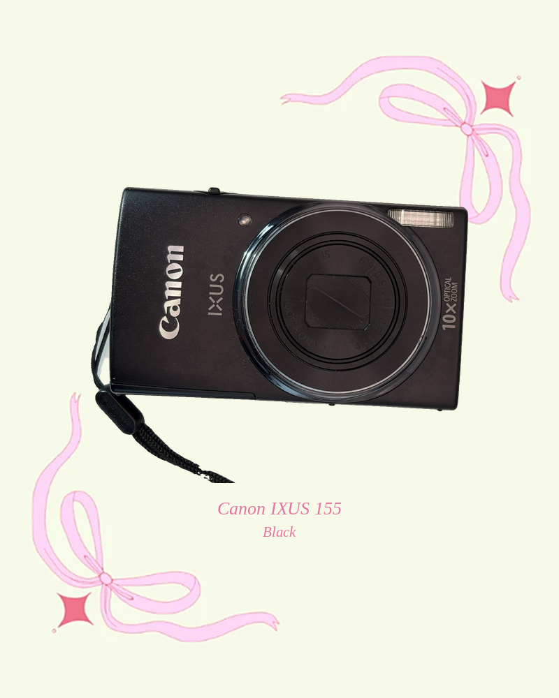 Used Canon IXUS 155 compact digital camera in black, front view