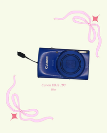 Used Canon IXUS 180 compact digital camera in blue, front view