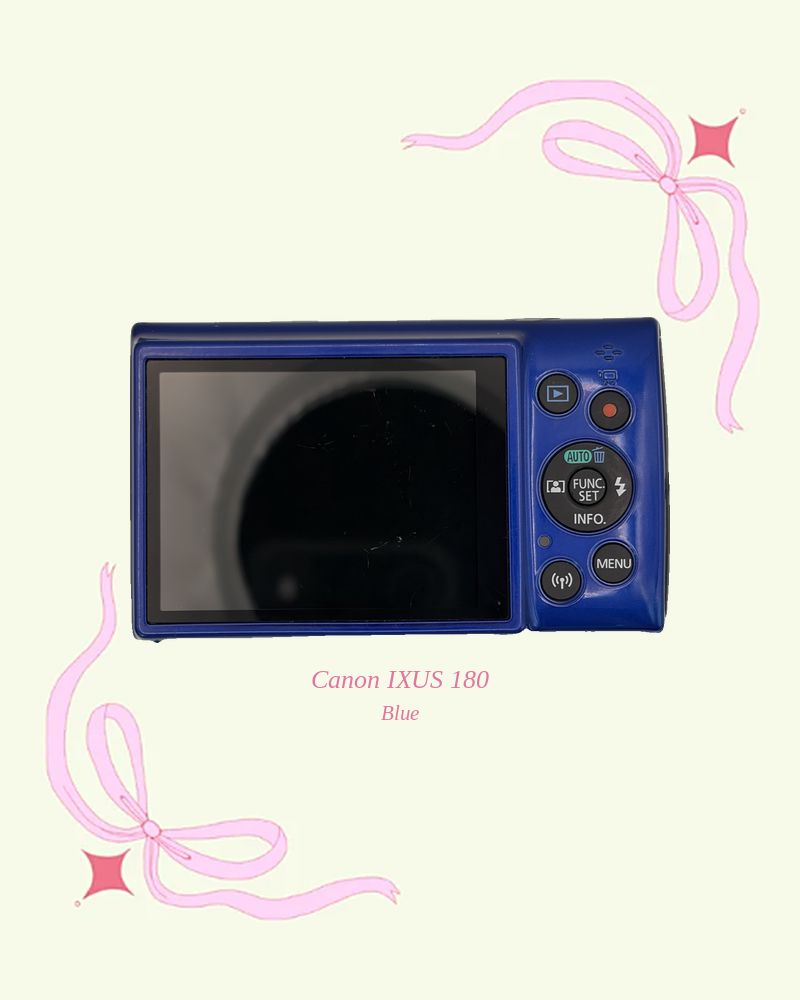 Used Canon IXUS 180 compact digital camera in blue, back view