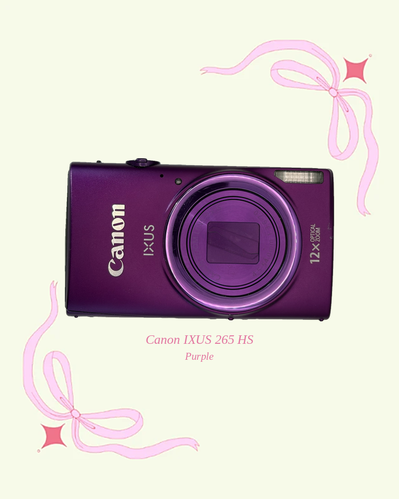 Used Canon IXUS 265 HS compact digital camera in purple, front view