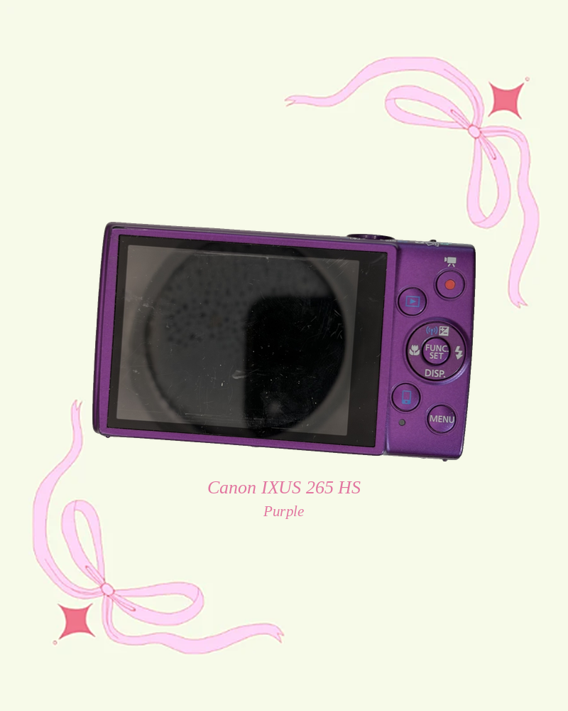 Used Canon IXUS 265 HS compact digital camera in purple, back view