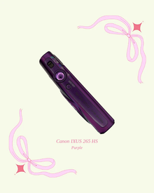 Used Canon IXUS 265 HS compact digital camera in purple, top view
